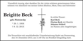 Traueranzeige Brigitte Beck