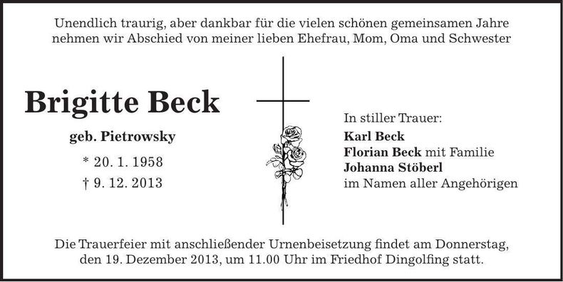 Traueranzeige Brigitte Beck