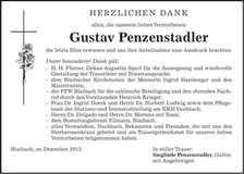 Traueranzeige Gustaf Penzenstadler