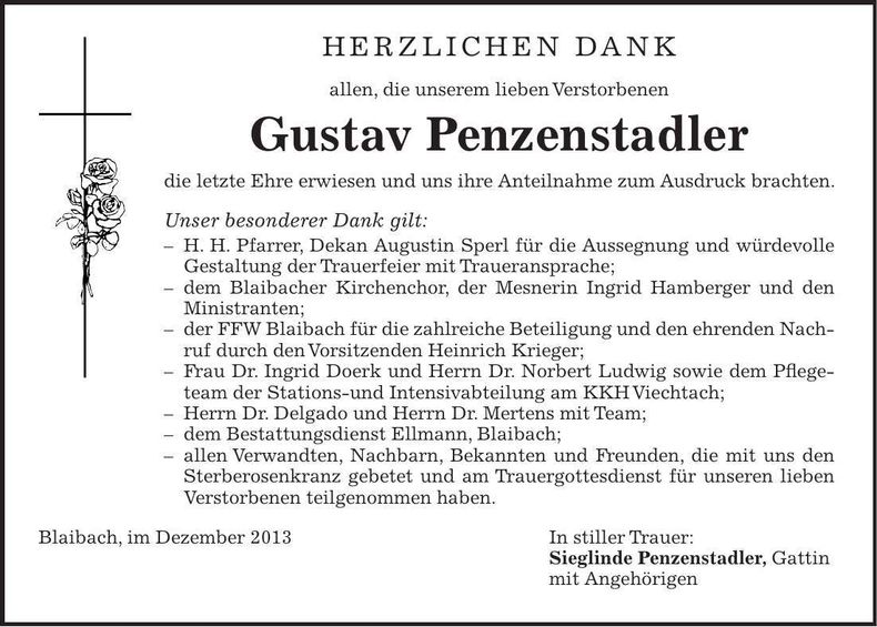 Traueranzeige Gustaf Penzenstadler