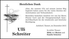 Traueranzeige Ulli Schreiter