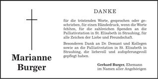 Traueranzeige Marianne Burger