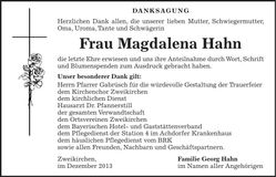 Traueranzeige Magdalena Hahn