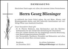 Traueranzeige Georg Blieninger