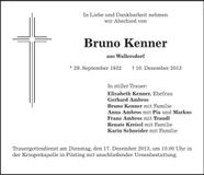 Traueranzeige Bruno Kenner