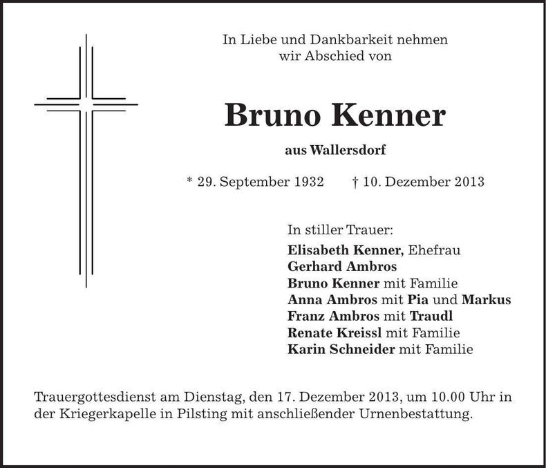 Traueranzeige Bruno Kenner