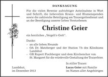 Traueranzeige Christine Geier