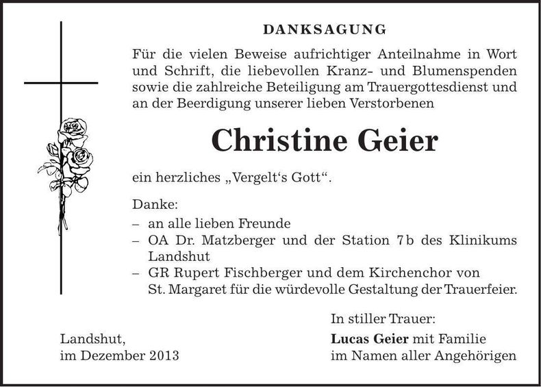 Traueranzeige Christine Geier