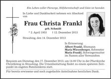Traueranzeige Christa Frankl