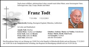 Traueranzeige Franz Todt
