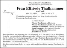 Traueranzeige Elfriede Thalhammer
