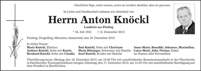 Traueranzeige Anton Knöckl