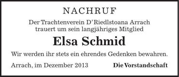 Traueranzeige Elsa Schmid