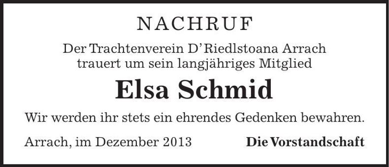 Traueranzeige Elsa Schmid