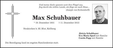Traueranzeige Max Schuhbauer