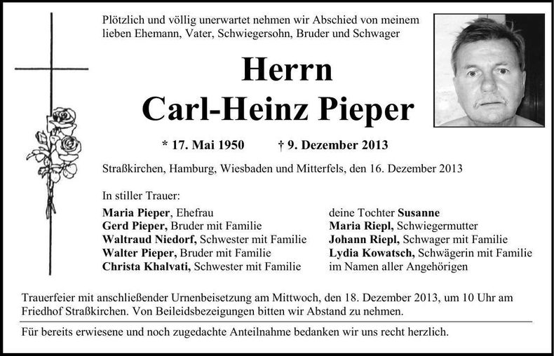 Traueranzeige Carl-Heinz Pieper