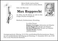 Traueranzeige Max Rupprecht