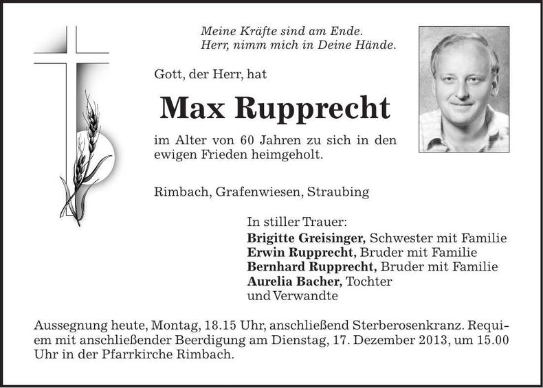 Traueranzeige Max Rupprecht