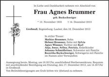 Traueranzeige Agnes Brummer