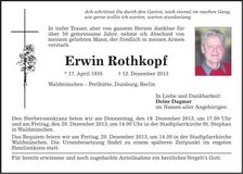 Traueranzeige Erwin Rothkopf