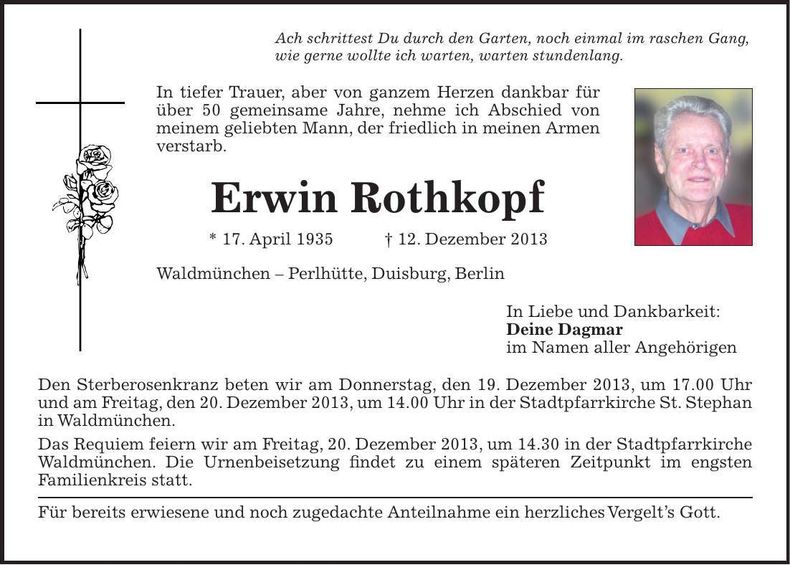 Traueranzeige Erwin Rothkopf