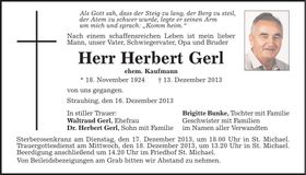 Traueranzeige Herbert Gerl