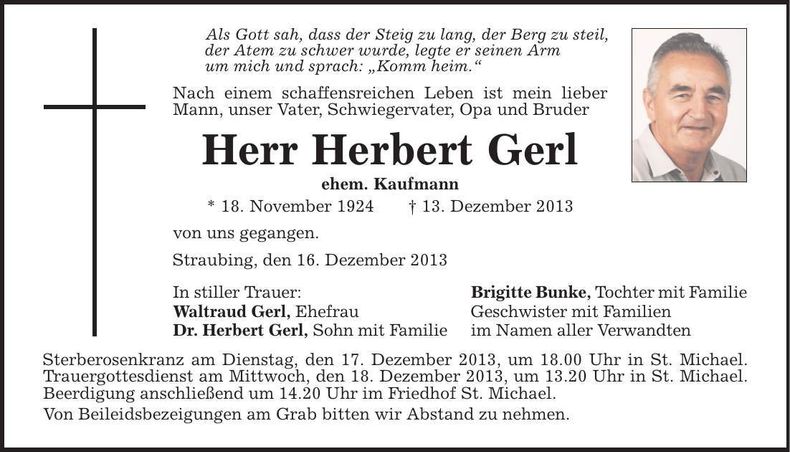 Traueranzeige Herbert Gerl