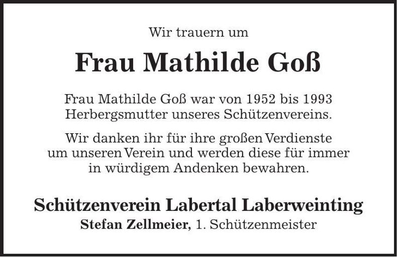 Traueranzeige Mathilde Goß