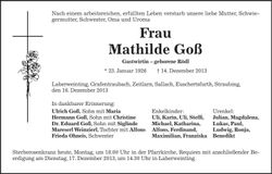 Traueranzeige Mathilde Goß