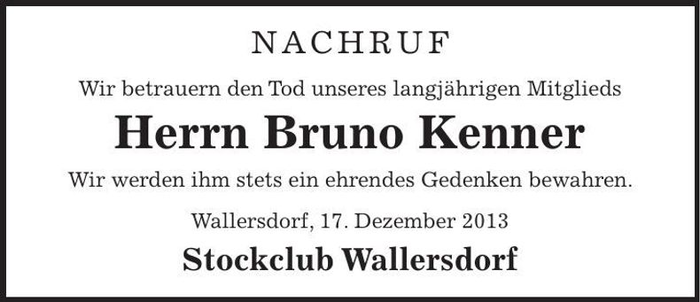 Traueranzeige Bruno Kenner