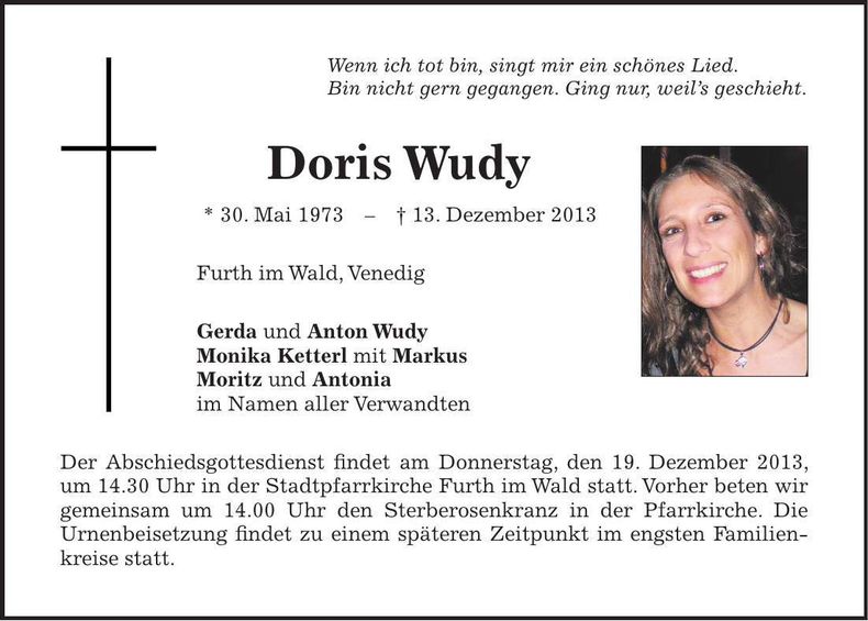 Traueranzeige Doris Wudy