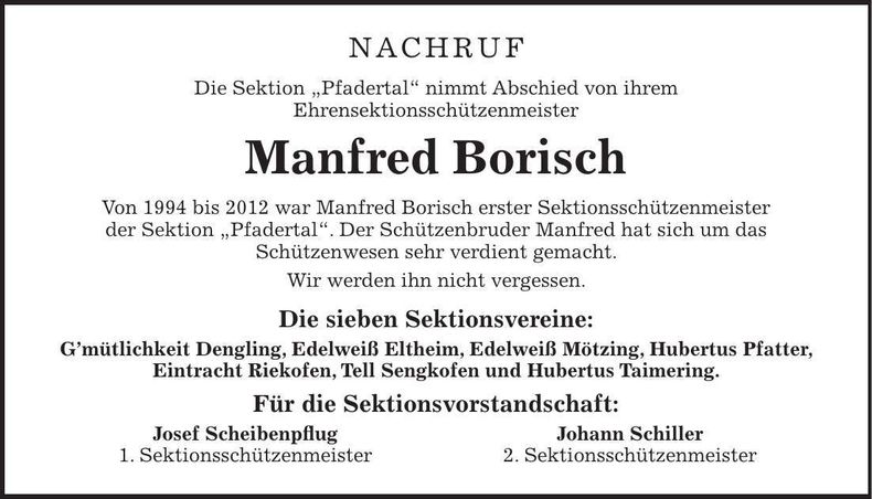 Traueranzeige Manfred Borisch