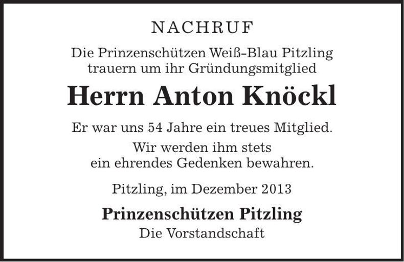 Traueranzeige Anton Knöckl