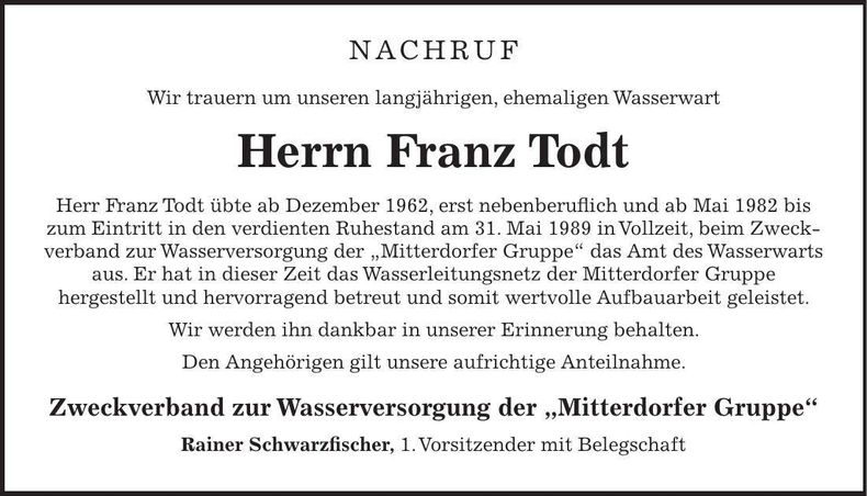 Traueranzeige Franz Todt
