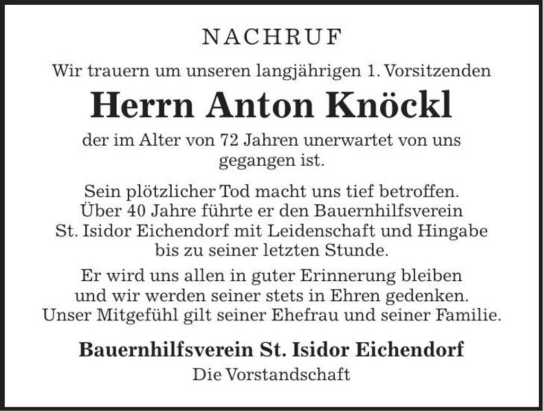 Traueranzeige Anton Knöckl