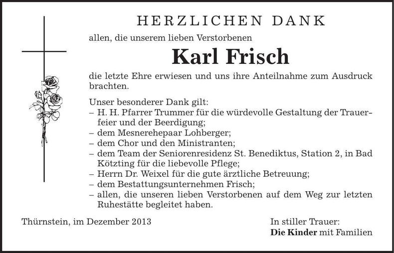 Traueranzeige Karl Frisch