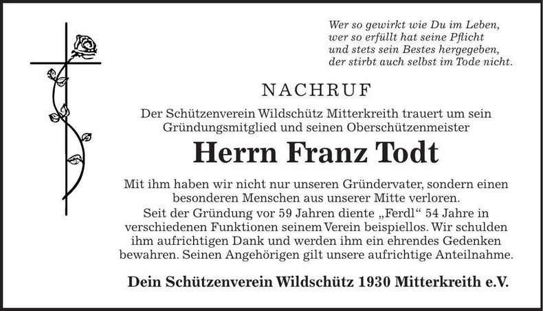 Traueranzeige Franz Todt