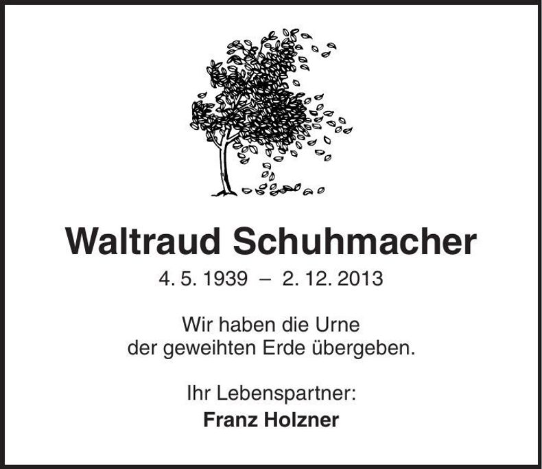 Traueranzeige Waltraud Schuhmacher