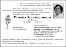 Traueranzeige Theresia Schwinghammer