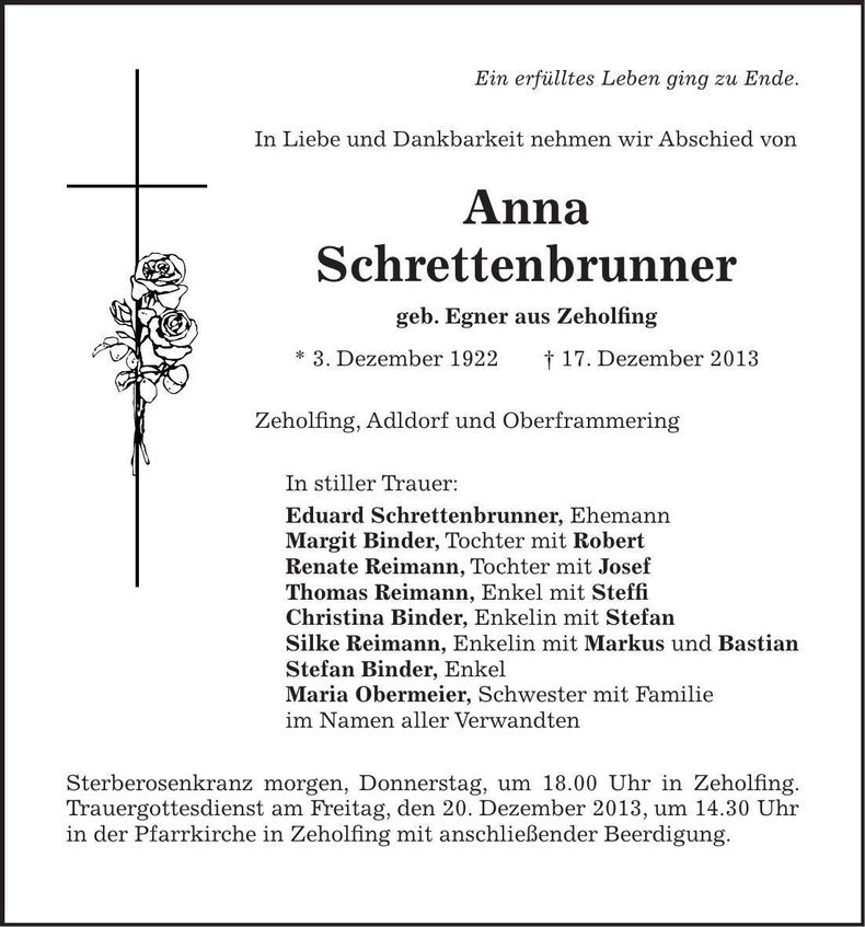 Traueranzeige Anna Schrettenbrunner
