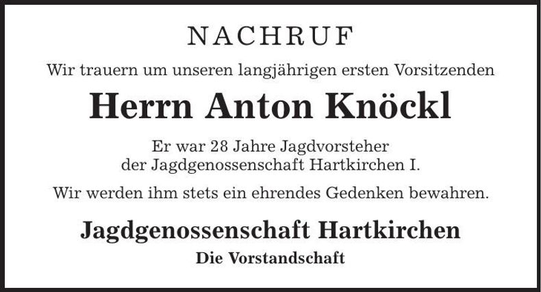 Traueranzeige Anton Knöckl