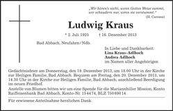 Traueranzeige Ludwig Kraus
