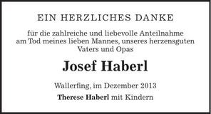 Traueranzeige Josef Haberl