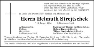 Traueranzeige Helmuth Strejtschek