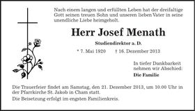 Traueranzeige Menath Josef