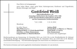 Traueranzeige Gottfried Weiß