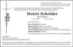 Traueranzeige Doriet Schröder