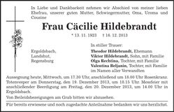 Traueranzeige Cäcilie Hildebrandt