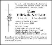 Traueranzeige Elfriede Neubert