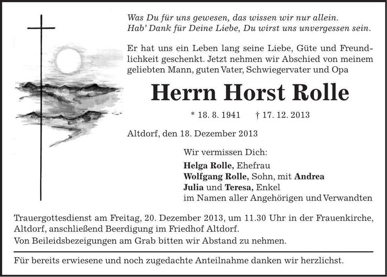Traueranzeige Horst Rolle